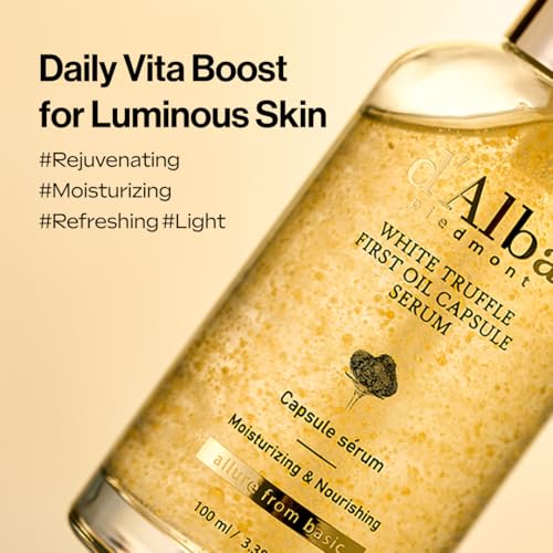 d'alba Piedmont White Truffle Oil Capsule Serum, Daily Vita Boost for Luminous Skin, Double Vitamin Formula (3.38fl. oz.)